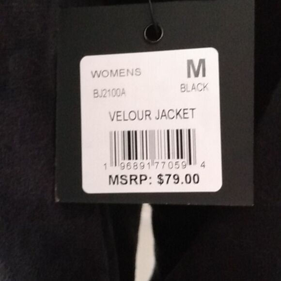 Bebe Black Velour Hooded Jacket W/ Rhinestone Logo - Picture 2 of 16